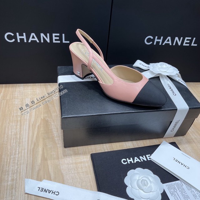 Chanel專櫃經典款女士涼鞋 香奈兒時尚sling back涼鞋平跟鞋6.5cm中跟鞋 dx2560